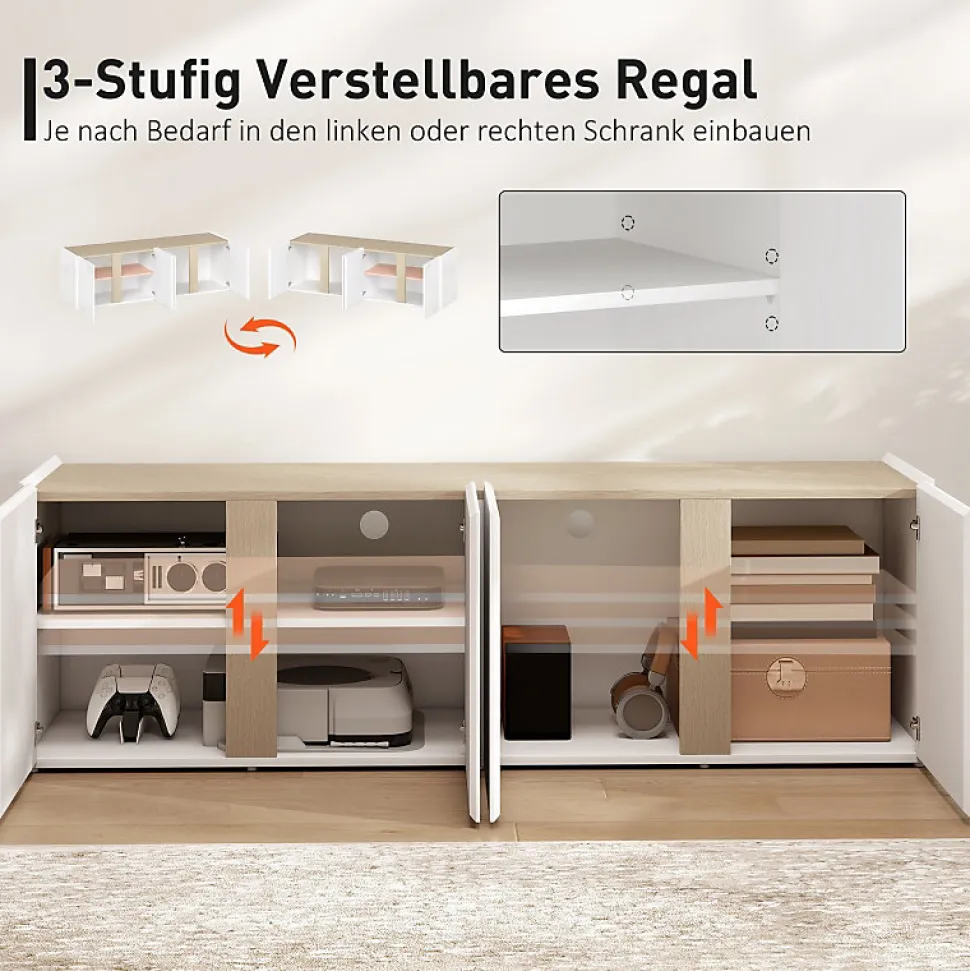 Meuble TV Blanc Pour Téléviseur 65" - Portes Soft-close, Étagères Ajustables - Gestion Câbles