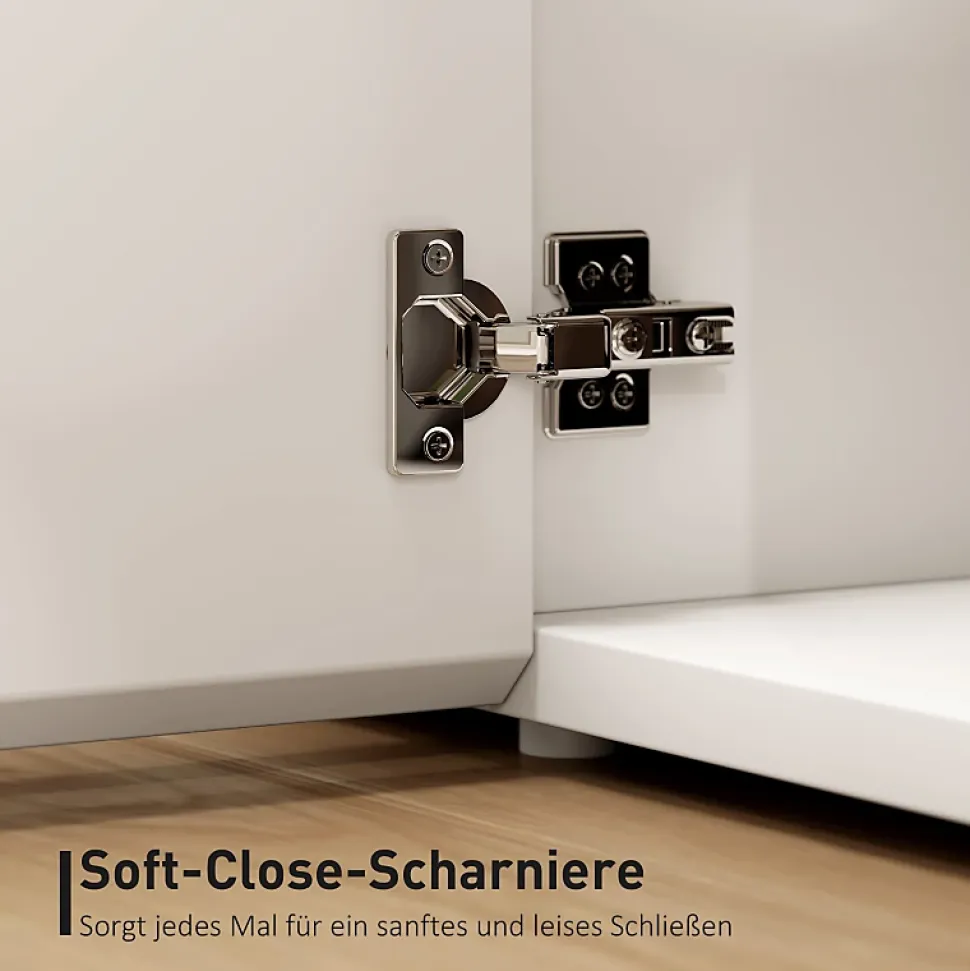 Meuble TV Blanc Pour Téléviseur 65" - Portes Soft-close, Étagères Ajustables - Gestion Câbles