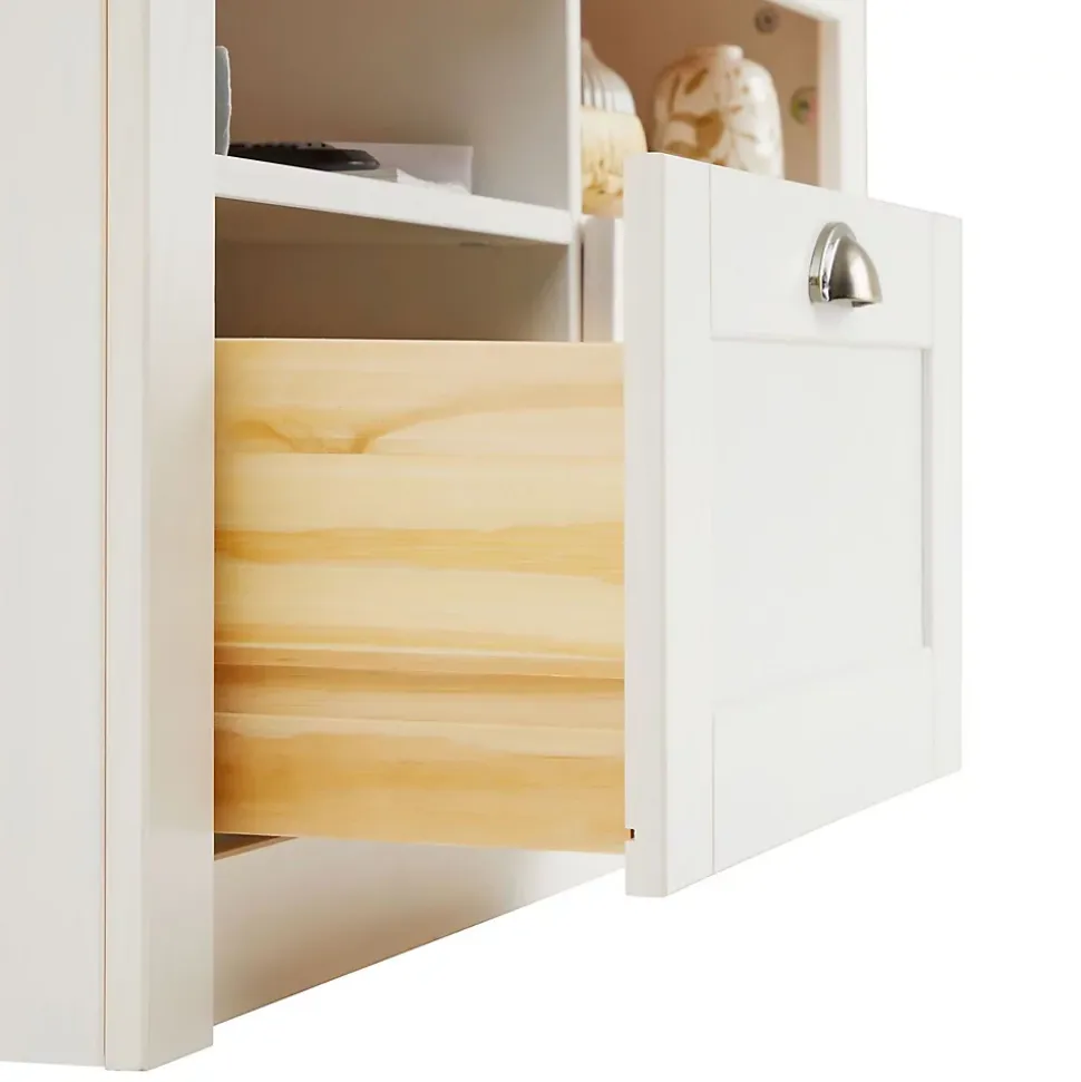 Meuble TV BOLTON 2 tiroirs et 2 niches, en pin massif blanc et brun