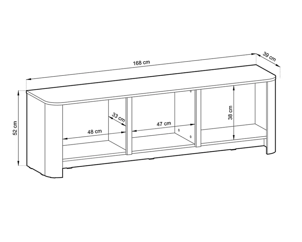 Meuble TV, Cachemire, 168 x 39 x 52 cm, Meuble moderne aux bords arrondis
