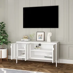 Meuble TV Castelli acier 114 x 40 x 60 cm blanc en.casa