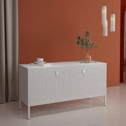 Meuble TV Castelli acier 114 x 40 x 60 cm blanc en.casa