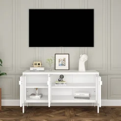 Meuble TV Castelli acier 114 x 40 x 60 cm blanc en.casa