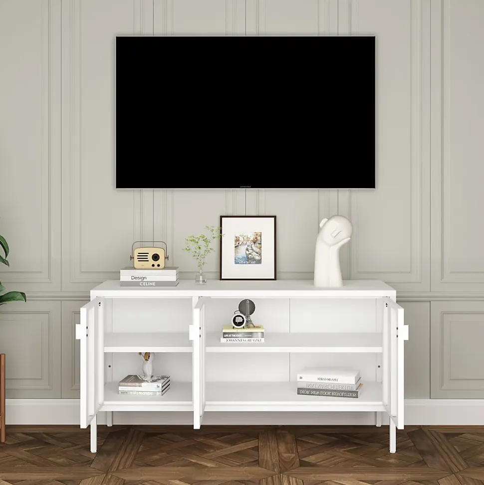 Meuble TV Castelli acier 114 x 40 x 60 cm blanc en.casa