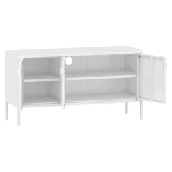 Meuble TV Castelli acier 114 x 40 x 60 cm blanc en.casa