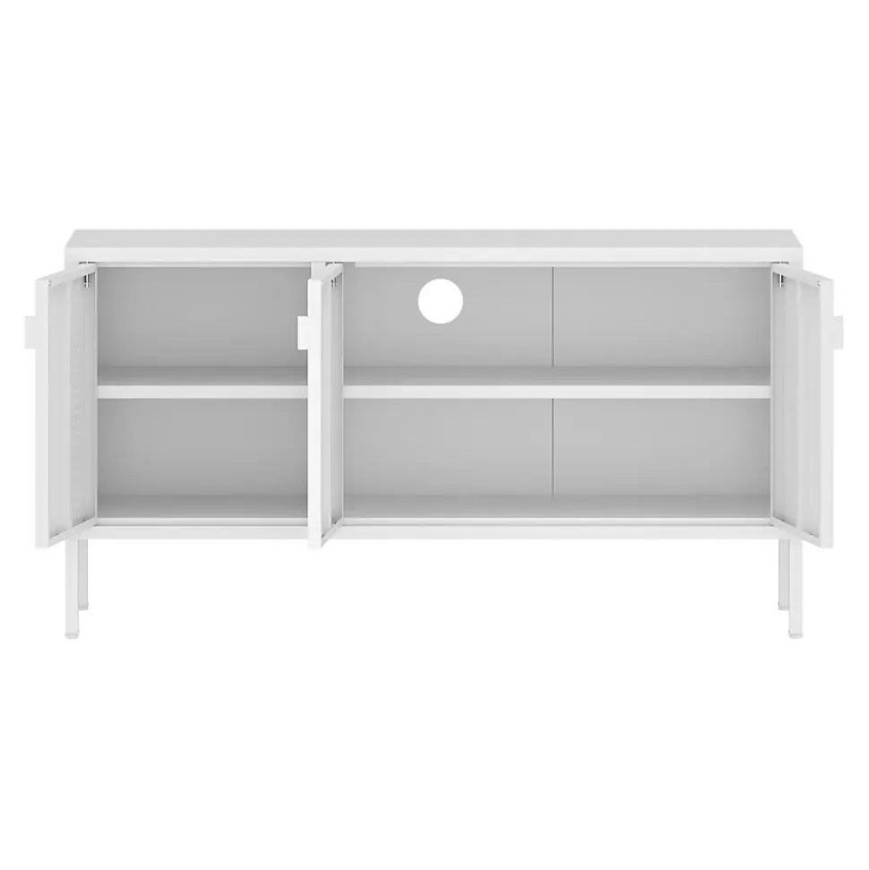 Meuble TV Castelli acier 114 x 40 x 60 cm blanc en.casa