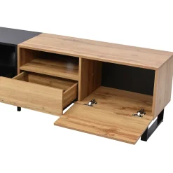 Meuble TV 190cm, avec 2 tiroir, 2 portes, 2 compartiment ouvert, style scandinave, Commode TV en chêne sauvage - Marron