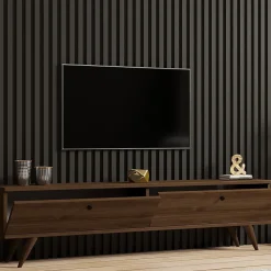 Meuble TV 160cm avec deux placards noyer - POLY