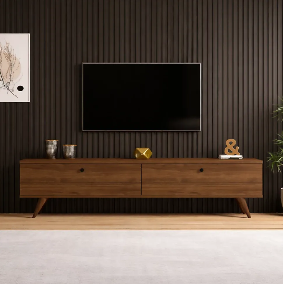 Meuble TV 160cm avec deux placards noyer - POLY