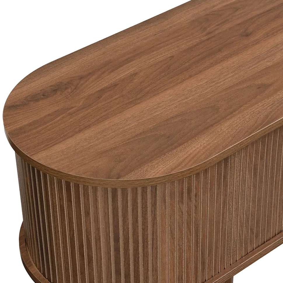 Meuble TV 175cm Avec Portes Coulissantes En Rotin, Nombreux Rangements - Avec Compartiments Ouverts