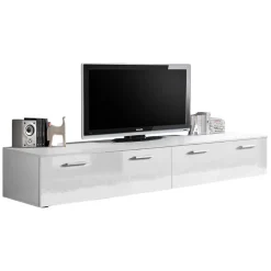 Meuble TV 200cm Collection COMET. Couleur blanc. 2 portes abattantes.