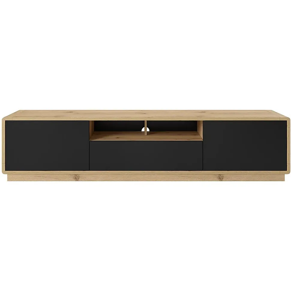 Meuble TV 200cm collection VILLA. Couleur chene et noir mat. LED intégrée
