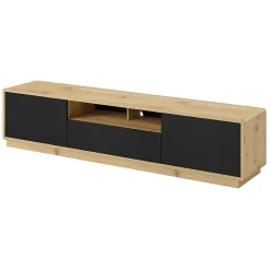 Meuble TV 200cm collection VILLA. Couleur chene et noir mat. LED intégrée
