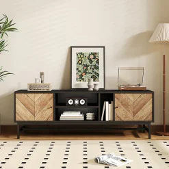 Meuble TV 150cm moderne minimaliste armoires compartiments horizontaux/verticaux
