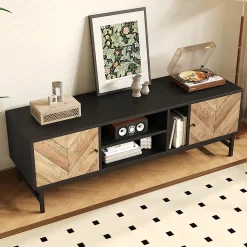 Meuble TV 150cm moderne minimaliste armoires compartiments horizontaux/verticaux