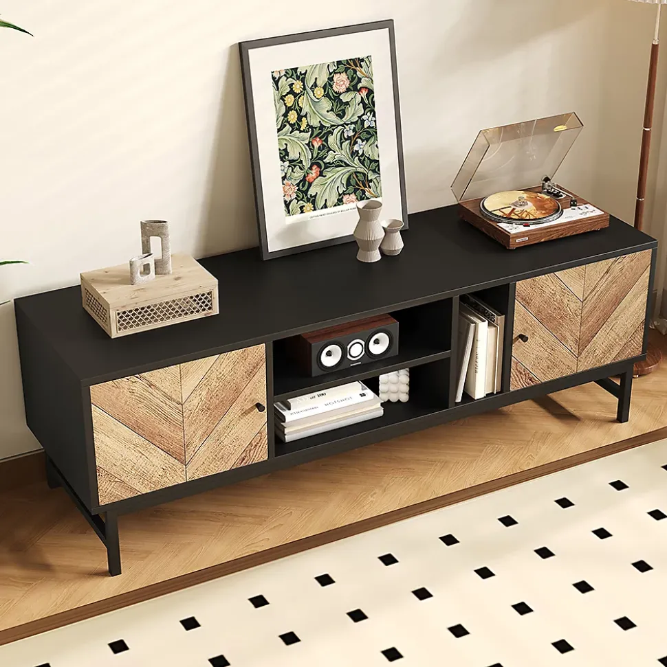 Meuble TV 150cm moderne minimaliste armoires compartiments horizontaux/verticaux