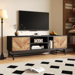 Meuble TV 150cm moderne minimaliste armoires compartiments horizontaux/verticaux
