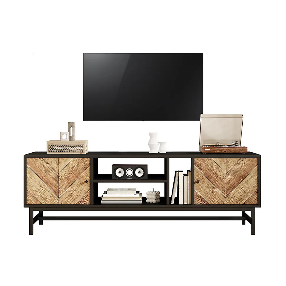 Meuble TV 150cm moderne minimaliste armoires compartiments horizontaux/verticaux