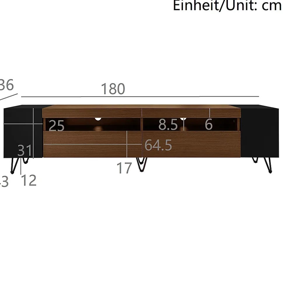Meuble TV 180cm noir aspect bois design contemporain salon