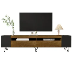 Meuble TV 180cm noir aspect bois design contemporain salon