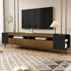 Meuble TV 180cm noir aspect bois design contemporain salon