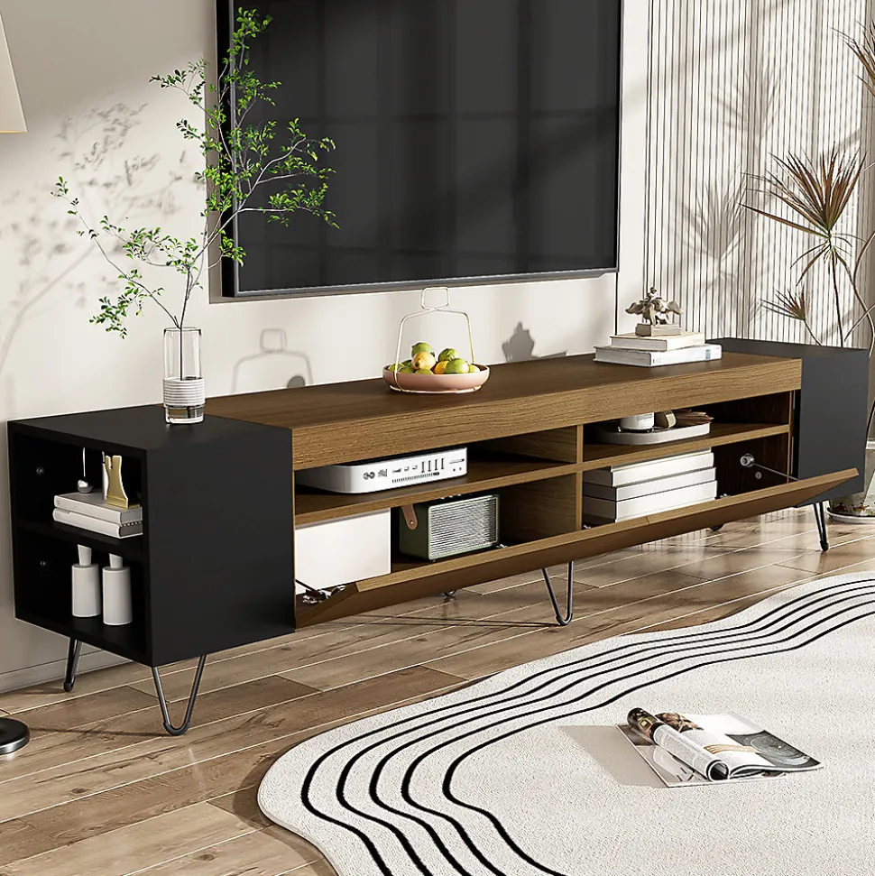 Meuble TV 180cm noir aspect bois design contemporain salon