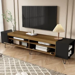 Meuble TV 180cm noir aspect bois design contemporain salon