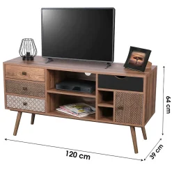 Meuble TV collection ALTA coloris chene avec 4 tiroirs Design scandinave et rangements pratiques