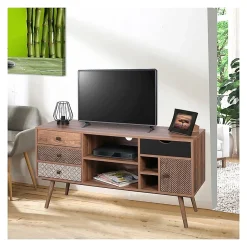 Meuble TV collection ALTA coloris chene avec 4 tiroirs Design scandinave et rangements pratiques