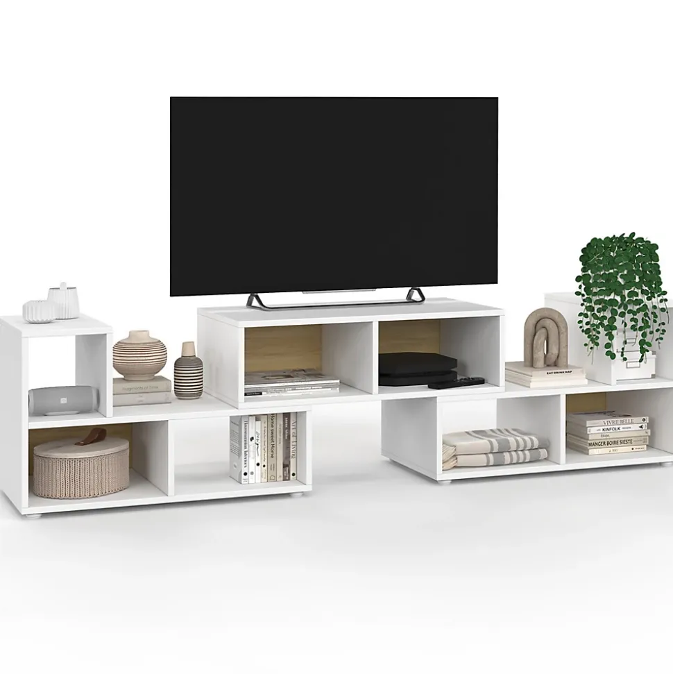 Meuble TV combiné 3 pièces modulables LEONARD pour salon chambre et bureau, 140-205 x 30 x 43 cm