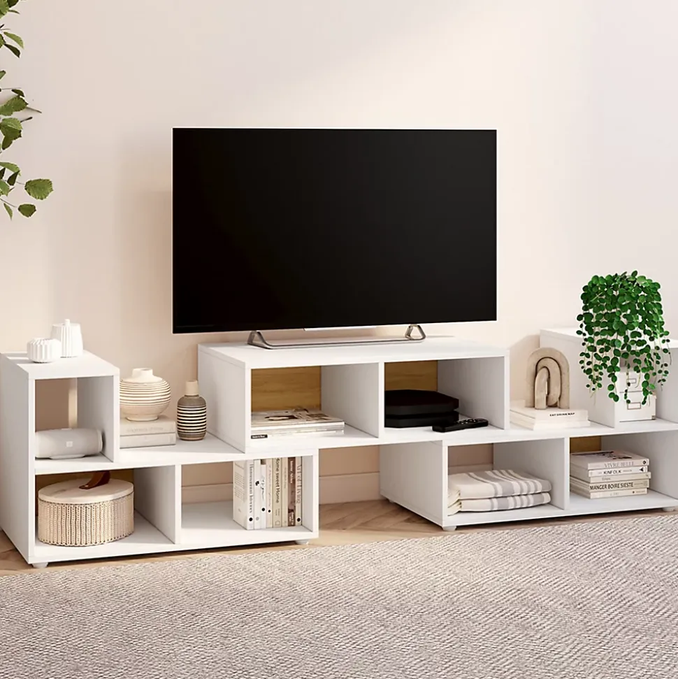 Meuble TV combiné 3 pièces modulables LEONARD pour salon chambre et bureau, 140-205 x 30 x 43 cm