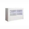 Meuble TV contemporain - Mélaminé blanc brillant - LED bleue - 1 porte, 6 compartiments - 100 x 65 x 35 cm