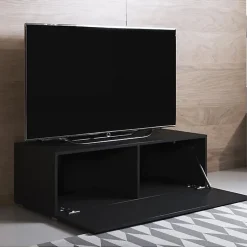 Meuble TV contemporain - Noir brillant - Mélamine - 100x32x40 cm