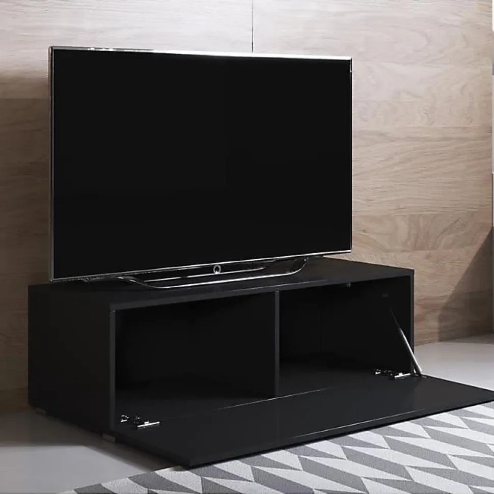 Meuble TV contemporain - Noir brillant - Mélamine - 100x32x40 cm