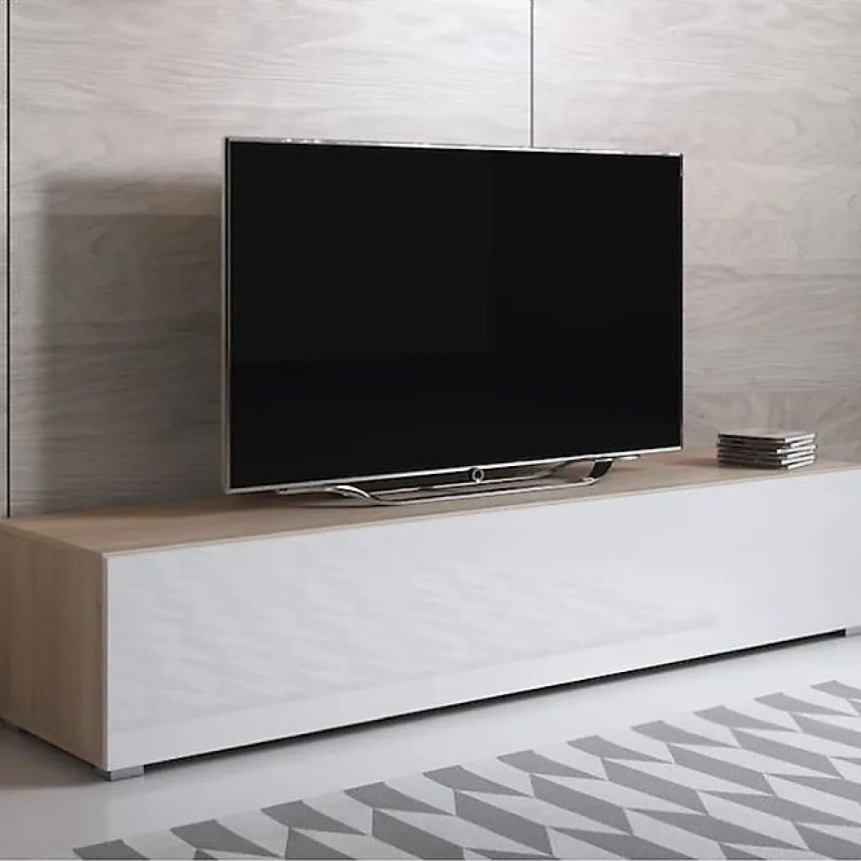 Meuble TV contemporain - Sonoma/blanc - Mélamine - 160x40x32 cm