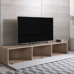Meuble TV contemporain - Sonoma/blanc - Mélamine - 160x40x32 cm