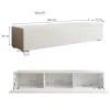 Meuble TV contemporain avec pieds - Blanc, MDF/PVC - 3 compartiments - 160x40x32 cm