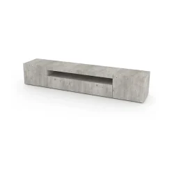 Meuble TV Dafrim, Buffet bas de salon avec 3 portes, Base pour meuble TV, 200x40h37 cm, Ciment, avec lumière LED