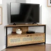 Meuble TV d'Angle 1 Porte avec Cannage Rotin L100 cm - JAYA