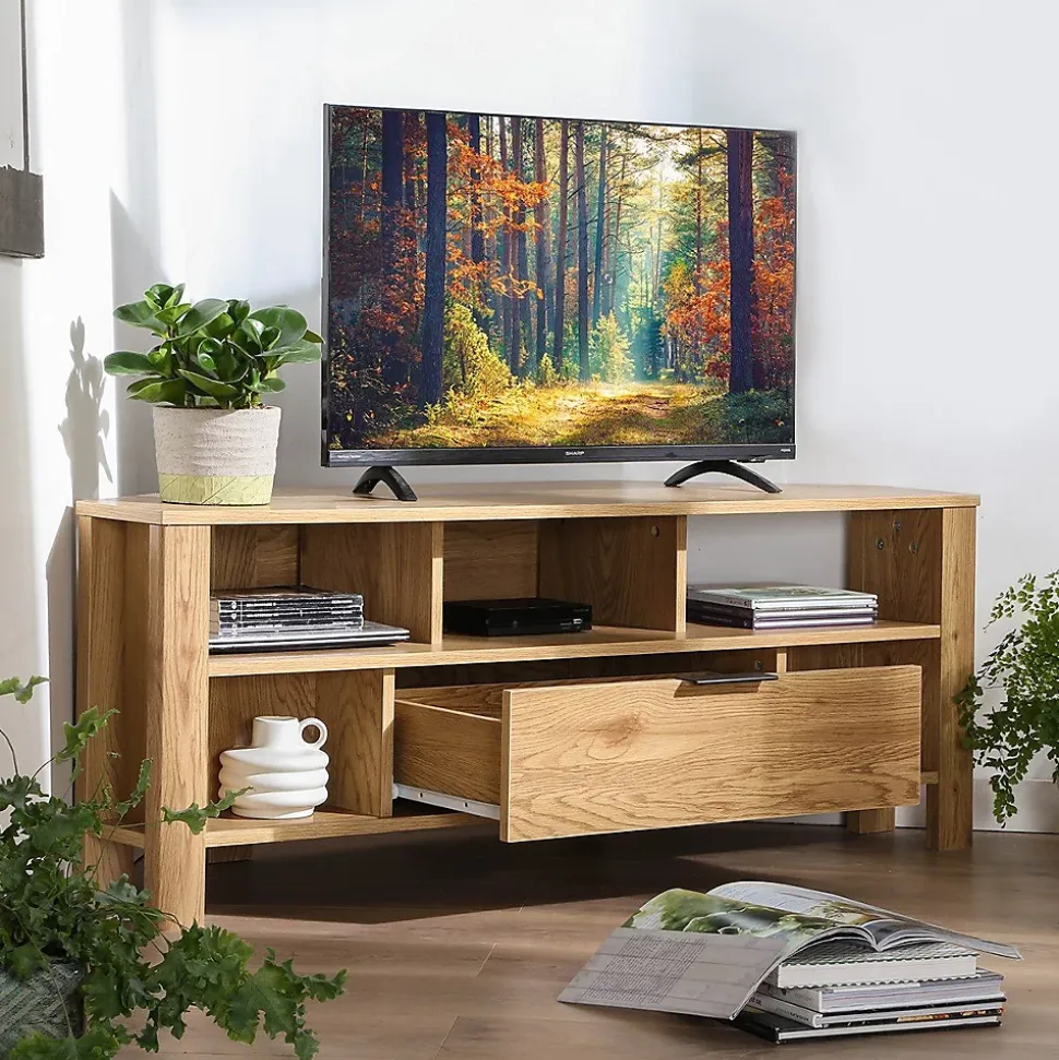 Meuble TV d'Angle 1 Tiroir Décor Chêne - L120 cm
