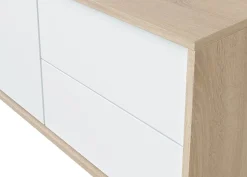Meuble TV Dayha, Buffet pour télévision avec 2 portes, Meuble TV de salon, Buffet pour salon, 130x41h47 cm, Chêne et Blanc