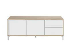 Meuble TV Dayha, Buffet pour télévision avec 2 portes, Meuble TV de salon, Buffet pour salon, 130x41h47 cm, Chêne et Blanc