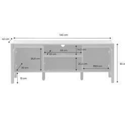 Meuble TV décor bois 2 portes 1 tiroir 140cm noyer - 140 x 42 x 55 cm - Harmony