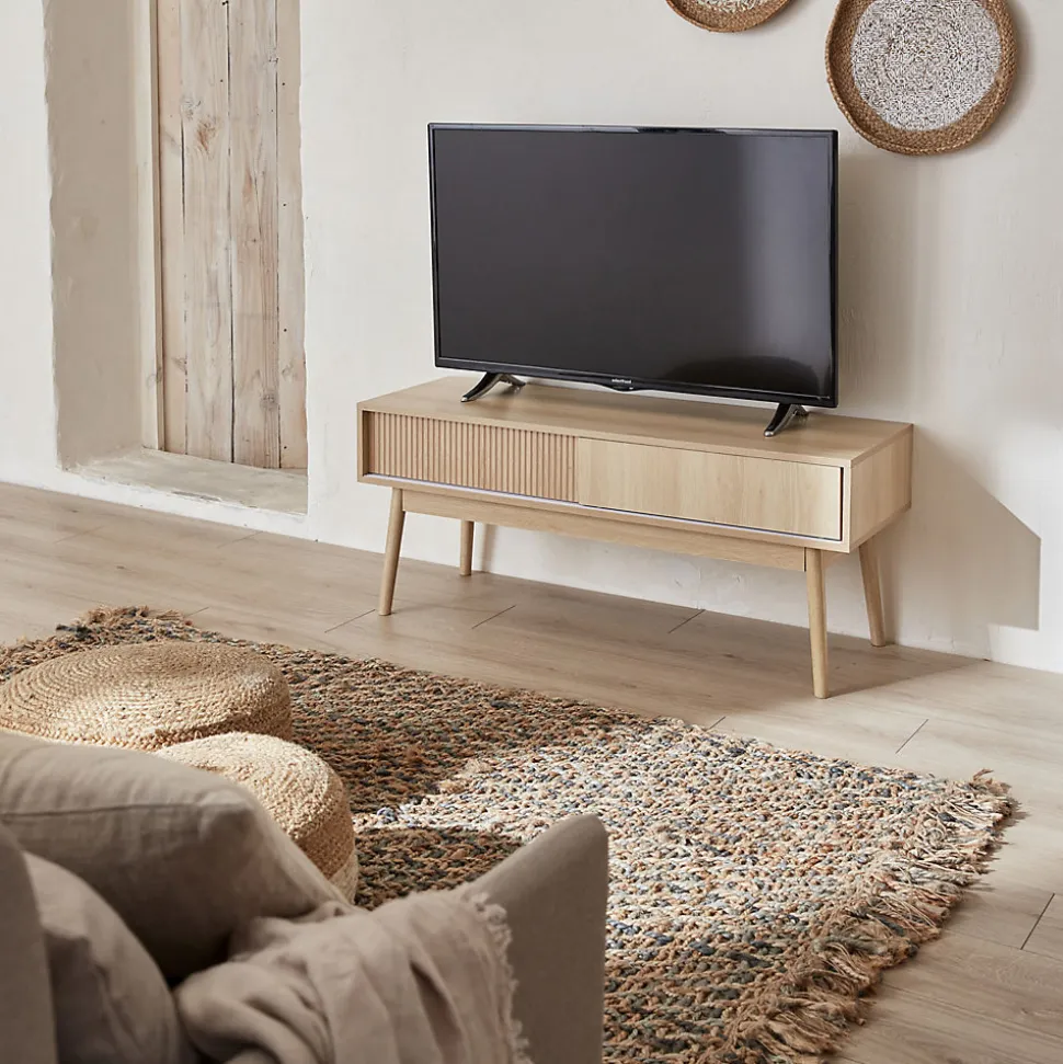 Meuble TV décor bois. 2 portes coulissantes L 115 x l 40 x H 48cm - Linear