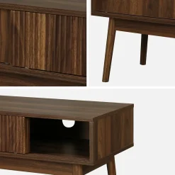 Meuble TV décor bois de noyer. 2 portes coulissantes L 115 x l 40 x H 48cm - Linear