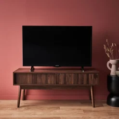 Meuble TV décor bois de noyer. 2 portes coulissantes L 115 x l 40 x H 48cm - Linear