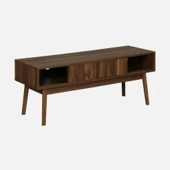 Meuble TV décor bois de noyer. 2 portes coulissantes L 115 x l 40 x H 48cm - Linear