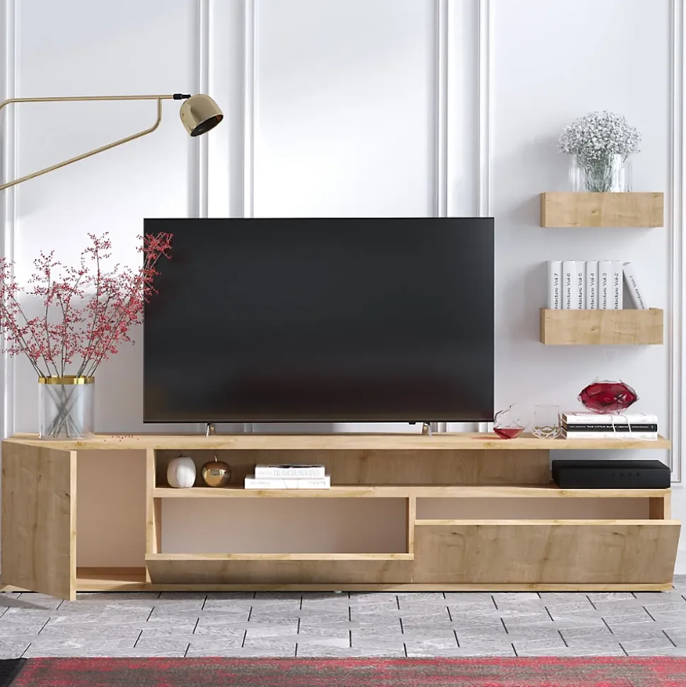 Meuble TV décor chêne L180 cm - ALIKA