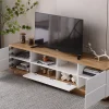 Meuble TV Design 180 Cm - Style Bloc De Couleur Blanc Et Bois - Meuble Téléviseur Élégant