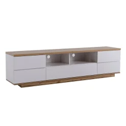Meuble TV Design 180 Cm - Style Bloc De Couleur Blanc Et Bois - Meuble Téléviseur Élégant